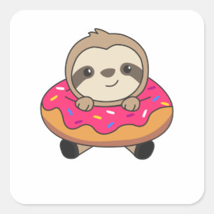 Sweet Sloth Sloth Loaf Doughnut Sprinkles Pink Square Sticker