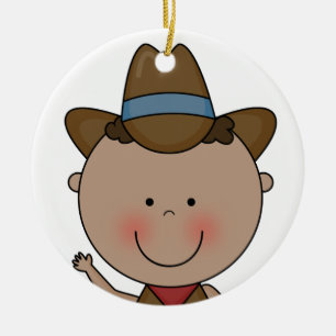 Sweet Smiling Baby Boy Western Cowboy Keepsake Ceramic Tree Decoration