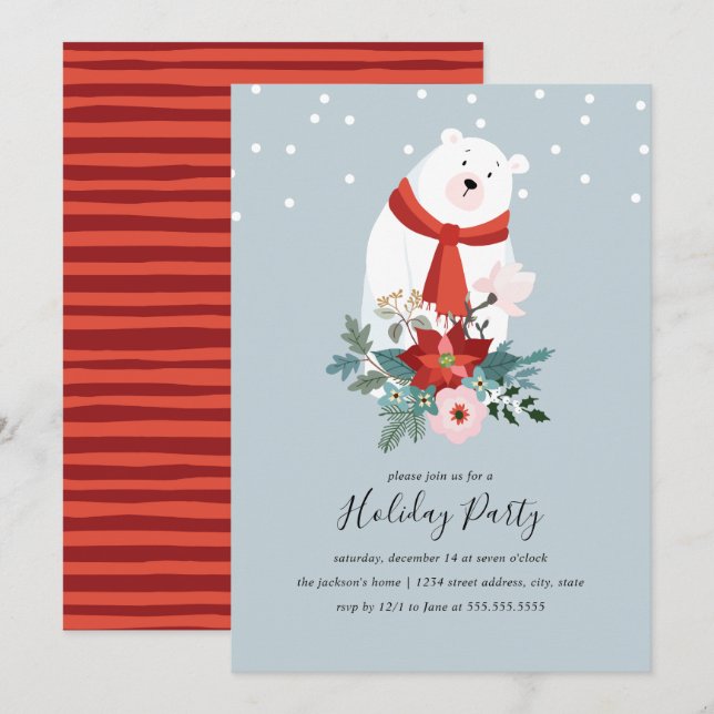 Sweet Snow Polar Bear Holiday Party Invitation (Front/Back)