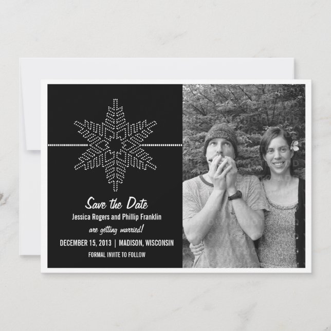 Sweet Snowflake Save the Date Invite, Black Invitation (Front)