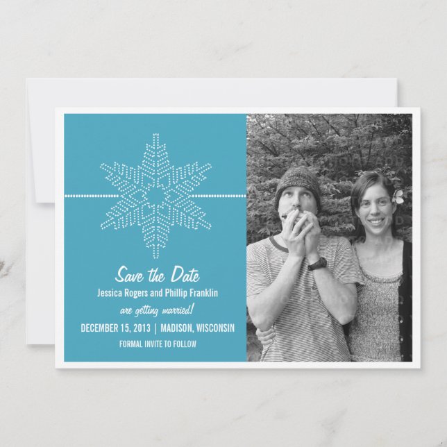 Sweet Snowflake Save the Date Invite, Blue Invitation (Front)
