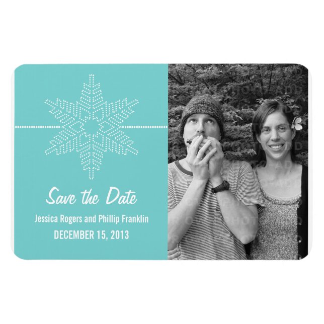 Sweet Snowflake Save the Date Magnet, Aqua Magnet (Horizontal)