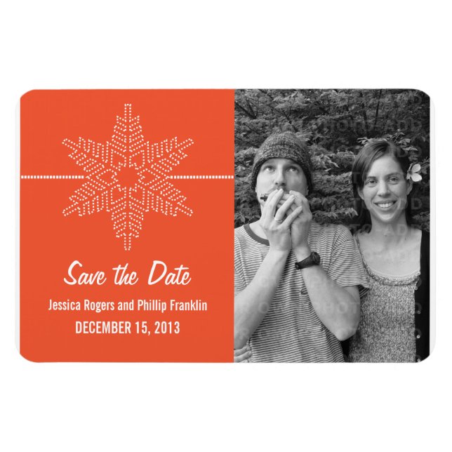 Sweet Snowflake Save the Date Magnet, Orange Magnet (Horizontal)