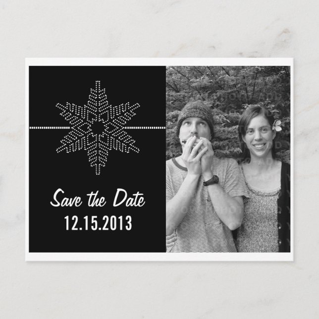 Sweet Snowflake Save the Date Postcard, Black Announcement Postcard (Front)