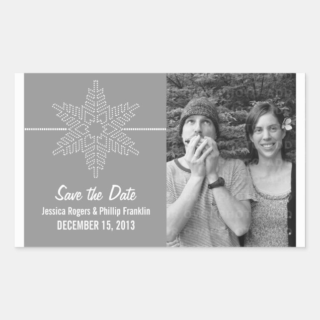 Sweet Snowflake Save the Date Stickers, Grey Rectangular Sticker (Front)