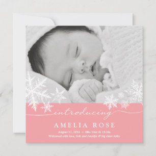 Sweet Snowflakes Pink   Baby Announcement