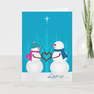 Sweet Snowman Couple First Christmas Together Holiday Card