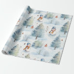 Sweet Snowman Forest Winter Holiday Wrapping Paper<br><div class="desc">Present your gifts in style with this high-quality gift wrap.  Adorable snowmen make a jaunty appearance in a conifer forest in a lovely,  snowy scene.   Thanks for looking; we appreciate your business here at Paws Charming.</div>