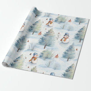 Sweet Snowman Forest Winter Holiday Wrapping Paper