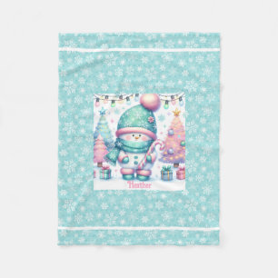 Sweet Snowman Personalize Name Christmas Baby Fleece Blanket
