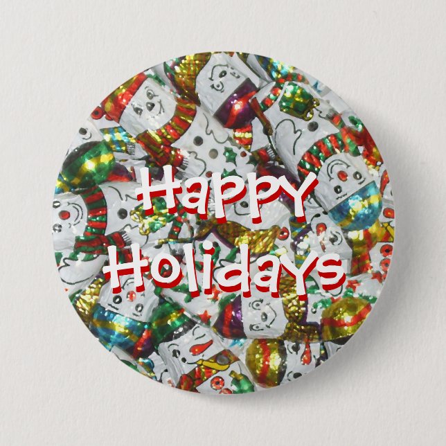 Sweet Snowmen Happy Holidays button (Front)
