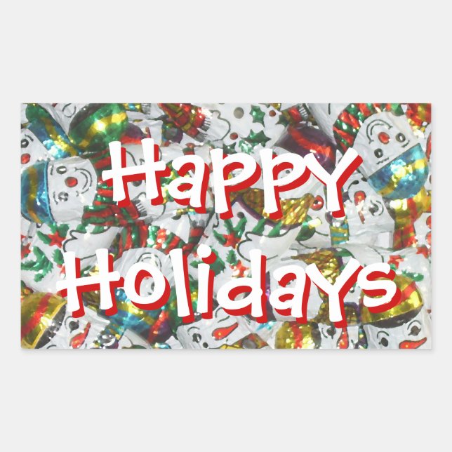 Sweet Snowmen Happy Holidays sticker rectangle (Front)