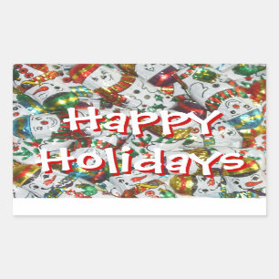 Sweet Snowmen Happy Holidays sticker rectangle