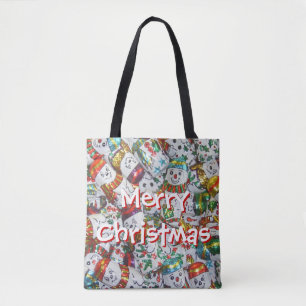 Sweet Snowmen Merry Christmas all over tote bag