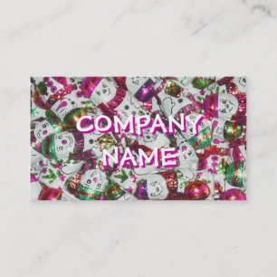 Sweet Snowmen Pink business card front text white
