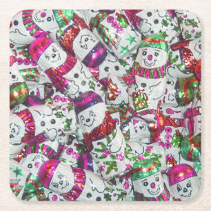 Sweet Snowmen Pink coaster set square