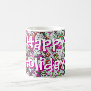Sweet Snowmen Pink Happy Holidays mug
