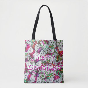 Sweet Snowmen Pink Merry Christmas all over pink Tote Bag