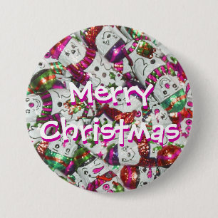 Sweet Snowmen Pink Merry Christmas button