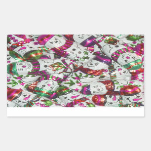 Sweet Snowmen Pink sticker rectangle