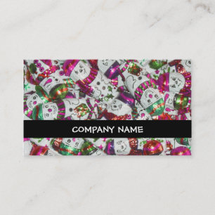Sweet Snowmen Pink stripe business card black