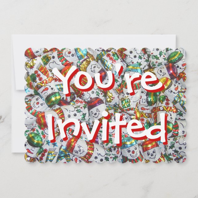 Sweet Snowmen You're Invited invitation red back (Front)