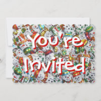 Sweet Snowmen You're Invited invitation red back