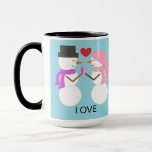 Sweet Snowpeople in Love:  Light Blue Mug