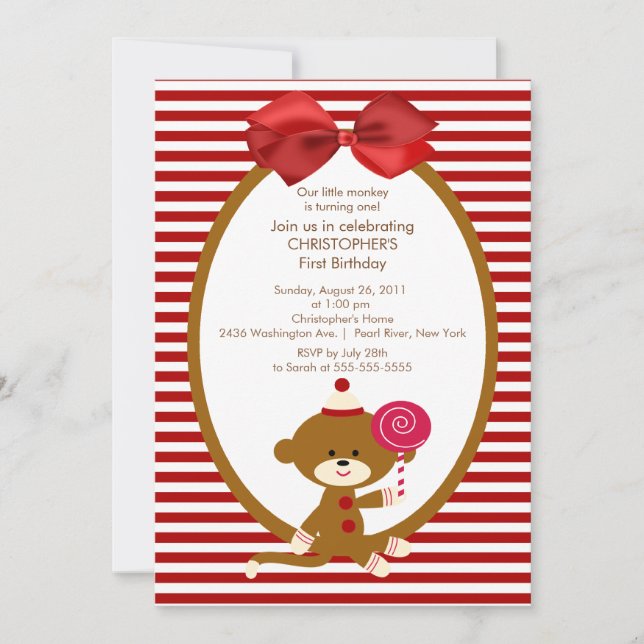 Sweet Sock Monkey Kids Birthday Invitation (Front)