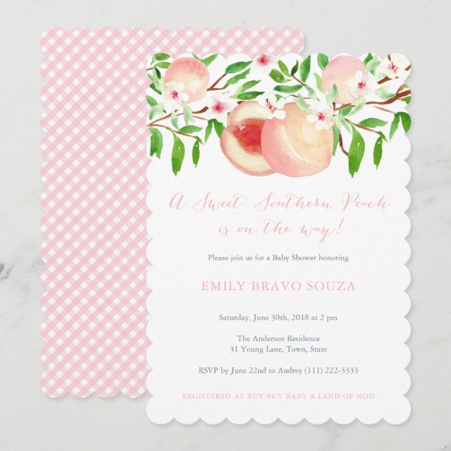 Sweet Southern Peach Little Girl Baby Shower Invitation (Front/Back)