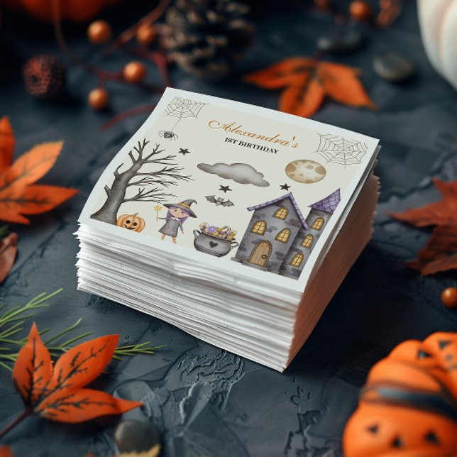 Sweet & Spooky Baby Witch Birthday Napkin (Creator Uploaded)