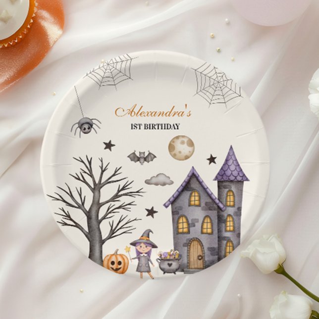 Sweet & Spooky Baby Witch Birthday Paper Plate (Creator Uploaded)