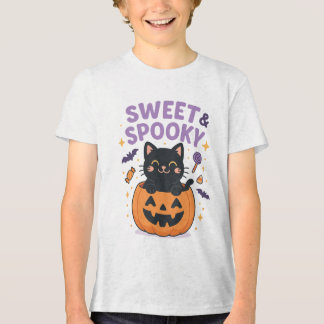Sweet & Spooky Black Cat Halloween T-Shirt Tri-Blend Shirt