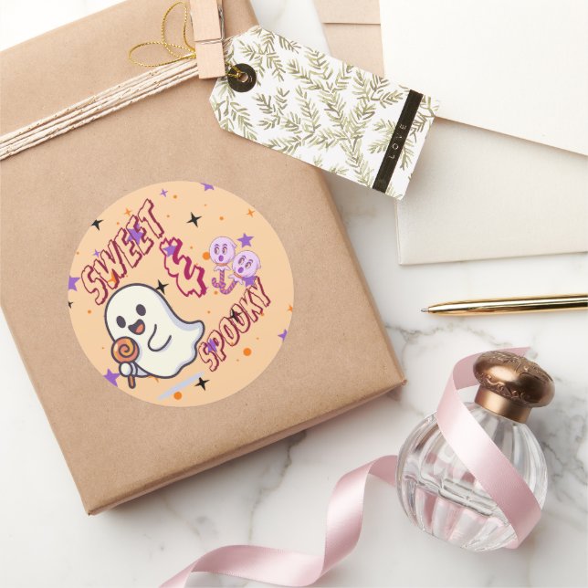 Sweet & Spooky Cute Ghost Round Sticker (Gifting)