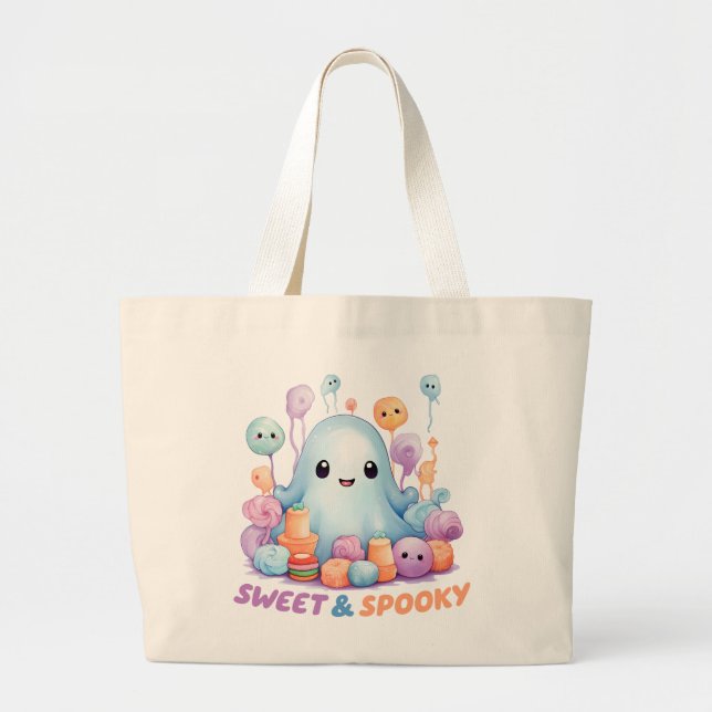Sweet & Spooky – Cute Pastel Blue Ghoul Large Tote Bag (Front)