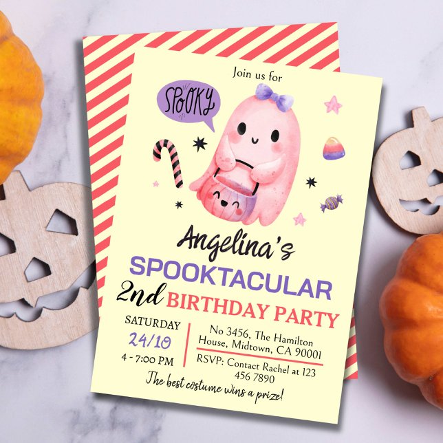 Sweet & spooky ghost candy 2nd birthday Halloween Invitation (Creator Uploaded)