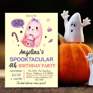 Sweet & spooky ghost candy 4th birthday Halloween Invitation