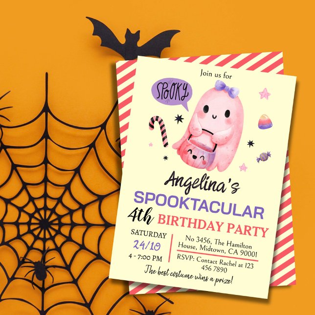 Sweet & spooky ghost candy 4th birthday Halloween Invitation (Creator Uploaded)