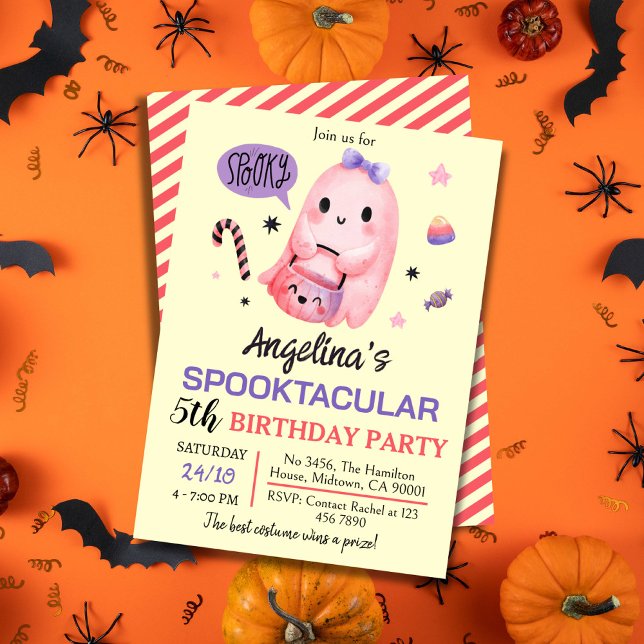 Sweet & spooky ghost candy 5th birthday Halloween Invitation (Creator Uploaded)