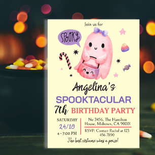 Sweet & spooky ghost candy 7th birthday Halloween Invitation