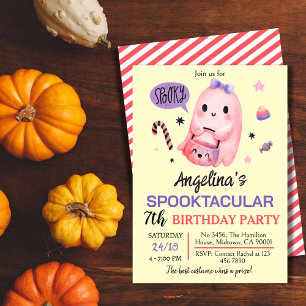 Sweet & spooky ghost candy 7th birthday Halloween Invitation