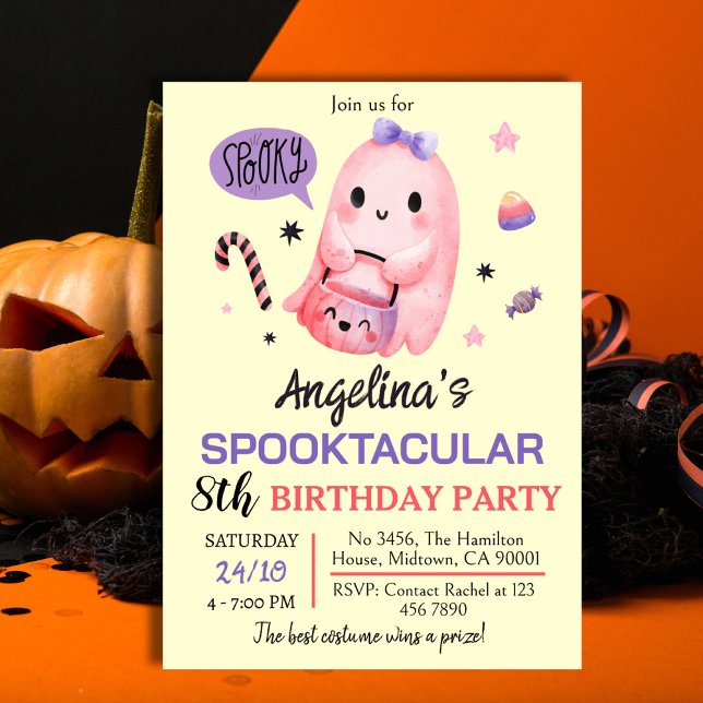 Sweet & spooky ghost candy 8th birthday Halloween Invitation (Front )