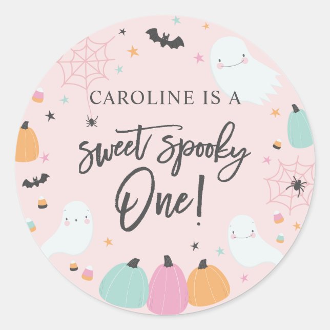 Sweet Spooky One 1st Birthday Party Round Stickers (Front)
