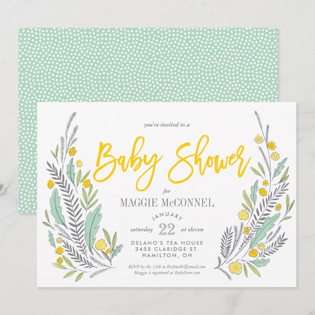 Sweet Sprigs Gender Neutral Baby Shower Invitation (Front/Back)