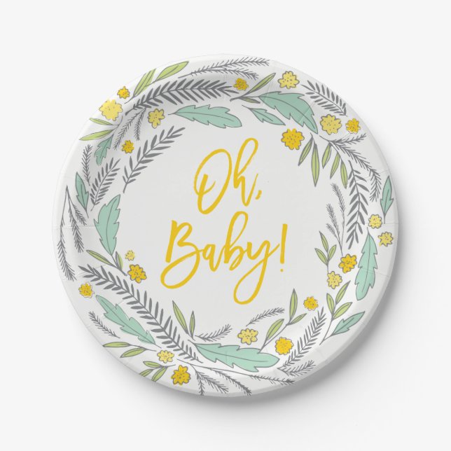Sweet Sprigs Gender Neutral Baby Shower Plate (Front)