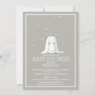 Sweet Spring Blue Boys Bunny Baby Shower Invitation