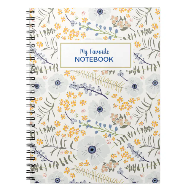 Sweet Spring Blue Yellow Botanical Flowers Name Notebook | Zazzle