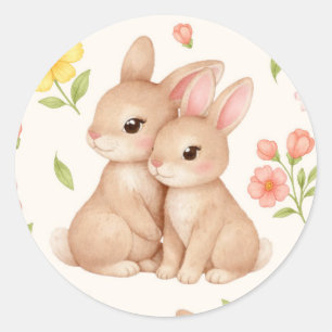 Sweet Spring Bunnies & Floral Garden Pattern Classic Round Sticker