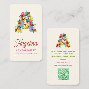 Sweet Spring Flowers Garden Letter A Name Monogram Business Card