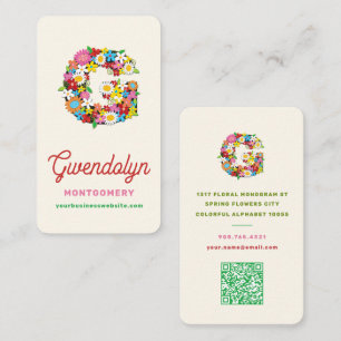 Sweet Spring Flowers Garden Letter G Name Monogram Business Card